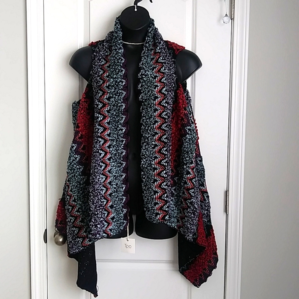 🌟TPO CHEVRON MULTI COLOR WOVEN OPEN LONG CARDIGAN ONE SZ FITS ALL NWT🌟 - Picture 6 of 9